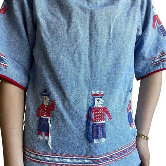 Vintage The Ranch Boutique Handwoven In Guatemala Denim Embroidered Boho Tunic S - Picture 9 of 9